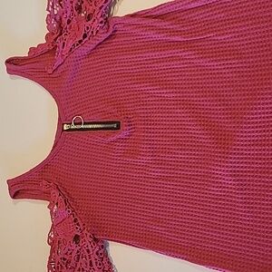 Cold Shoulder Soft Waffle Knit Top with Lace Sleeves, Blue, P, Black, Grey